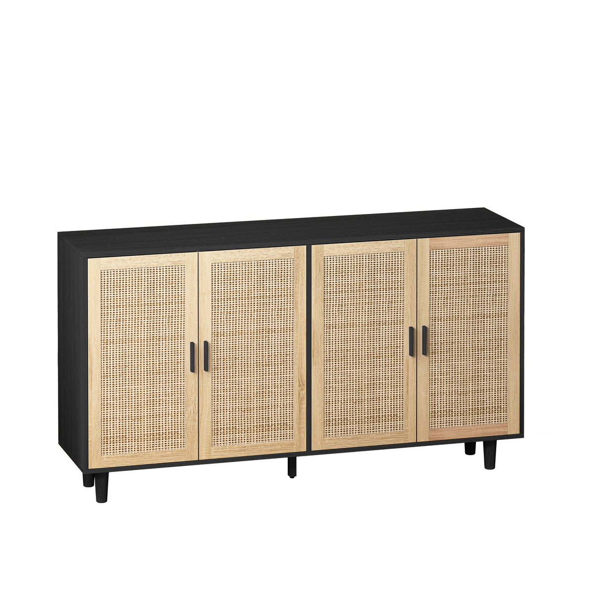 62.20"Elegant and Functional 4-Door Rattan Decorative Storage Cabinet,for Bedroom,Living Room,Office,Easy Assembly,Black - V.I.P Digital Presence