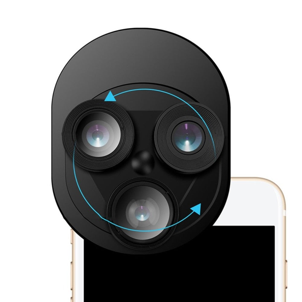 3 In 1 Mobile Phone Lens Set Professional Integral Turntable External Use Wide Angle + Fish Eye + Macro Camera Lens Set - V.I.P Digital Presence