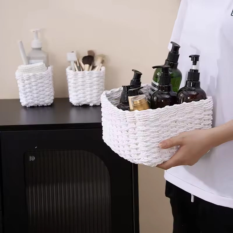 3-Piece Handmade Straw-Woven Paper-Rope Storage Baskets (Decorative & Office Use) - V.I.P Digital Presence