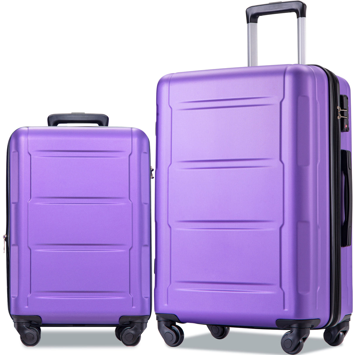 Expanable Spinner Wheel 2 Piece Luggage Set ABS Lightweight Suitcase with TSA Lock 20inch+28inch Purple + Plastic