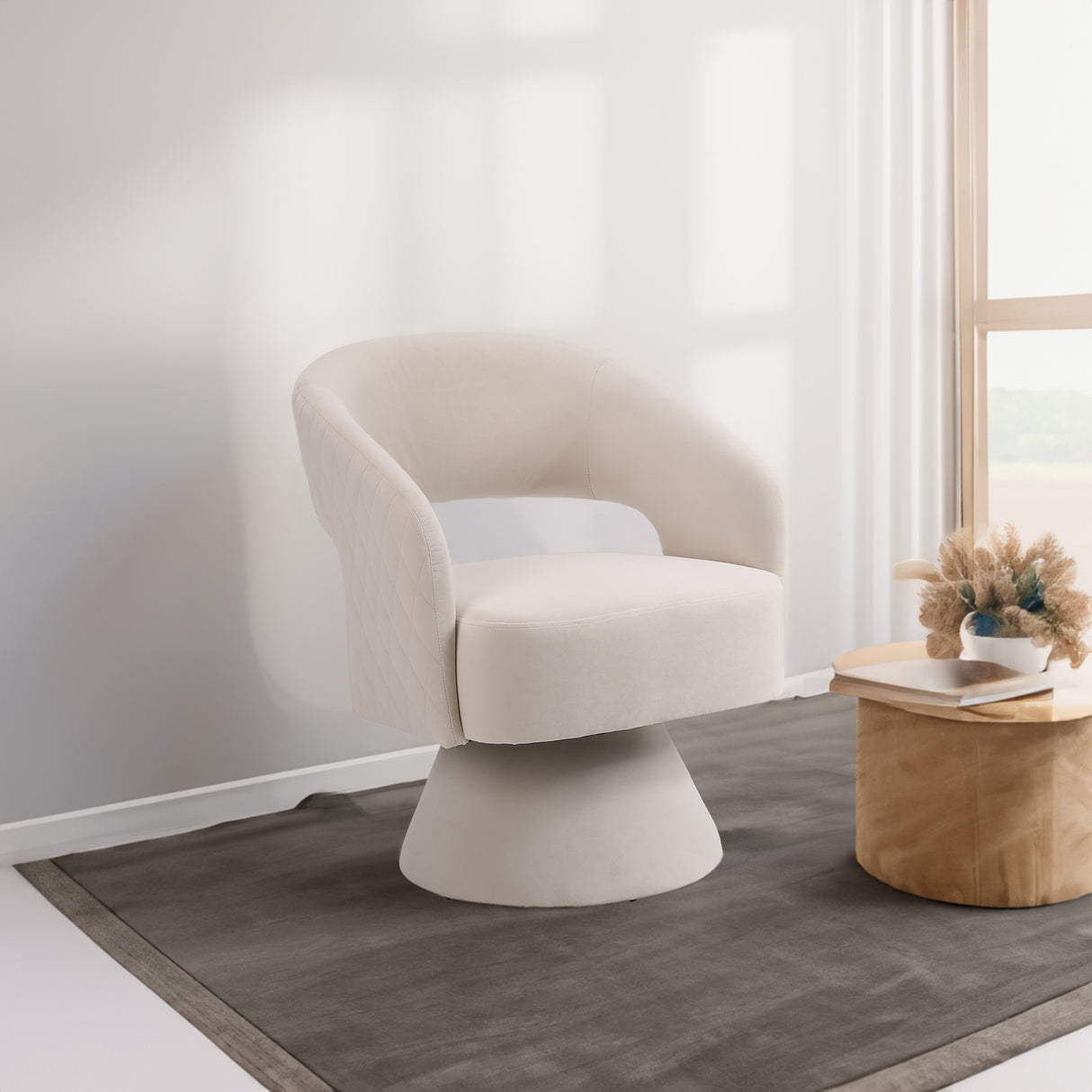 Swivel Accent Chair Armchair, Round Barrel Chair in Fabric for Living Room Bedroom, Beige