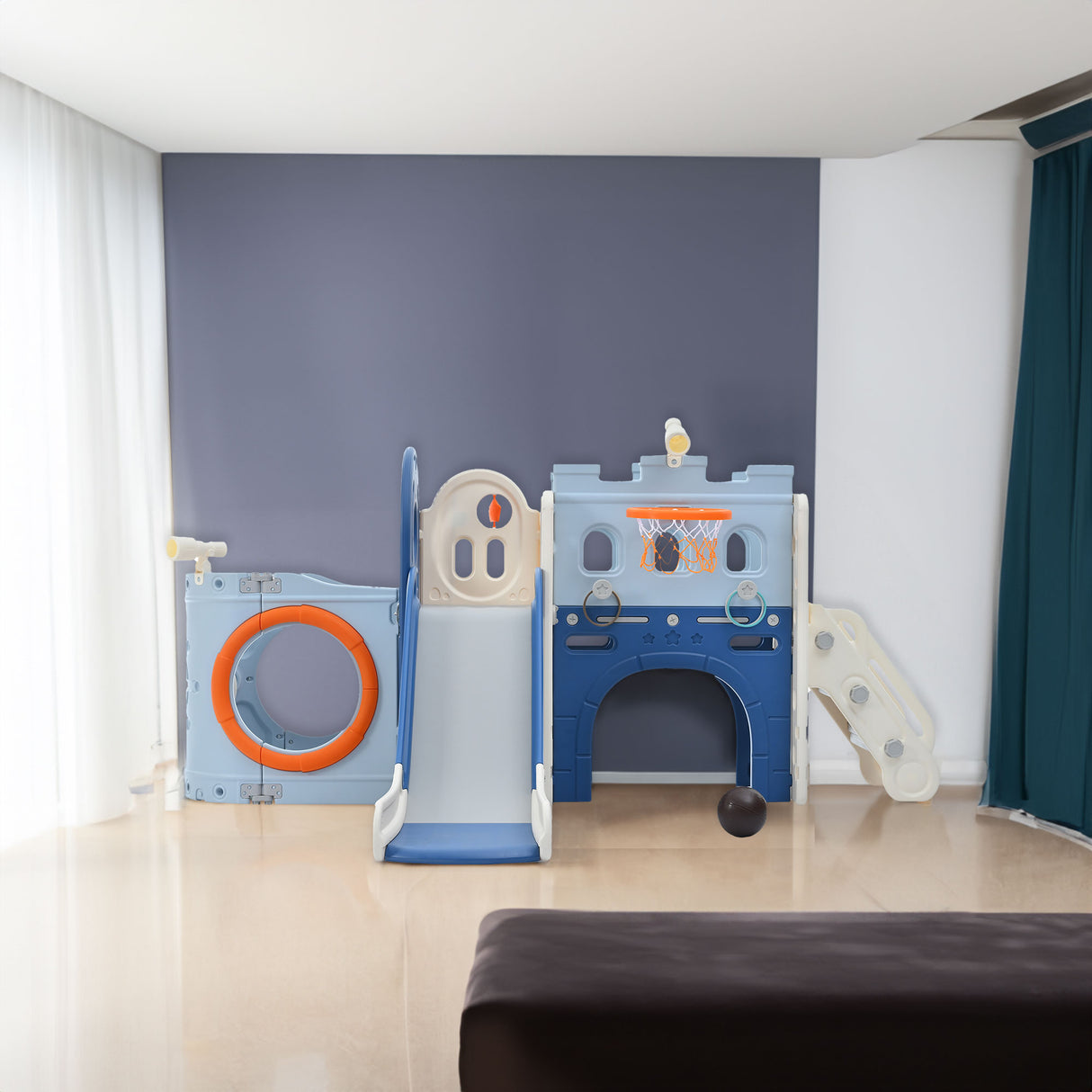 10-1 Toddler Slide Set,Kids Slide for Toddlers Ages 1+, Basketball Hoop Pirate Ship Themed Slide with Ship Head Indoor& Outdoor - V.I.P Digital Presence