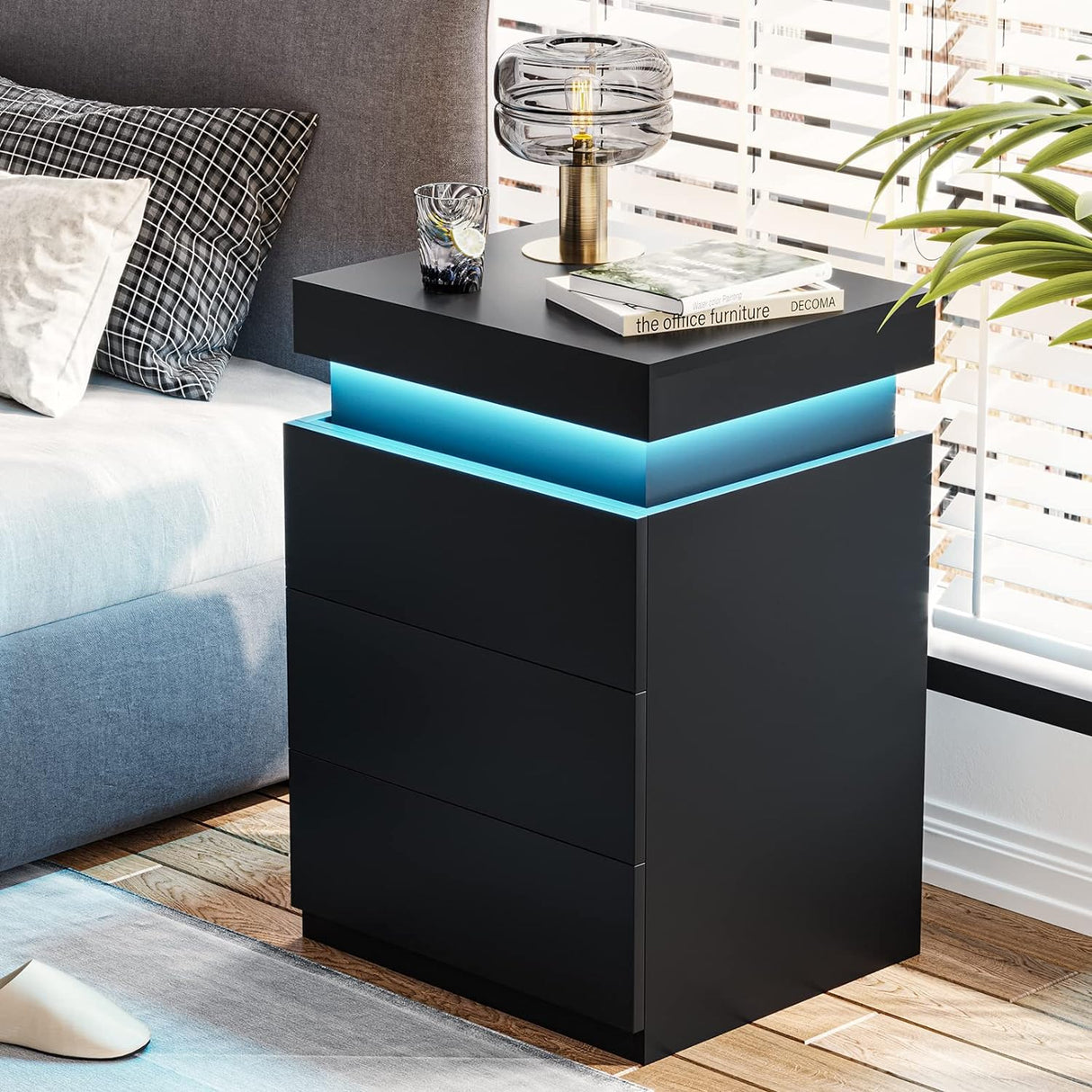 LED Black Nightstand Modern Multi-Colour LED Night Table Bedside Tables for Bedroom, Living Room - V.I.P Digital Presence