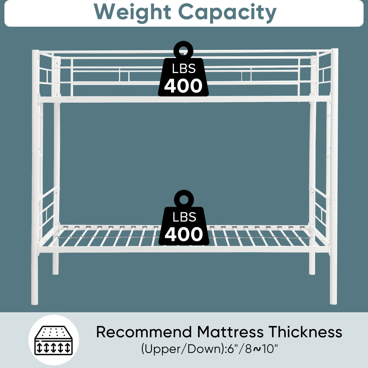 Twin metal bunk beds, metal structure bed frame with safety guardrails and 2 ladders, convertible bunk beds, white - V.I.P Digital Presence