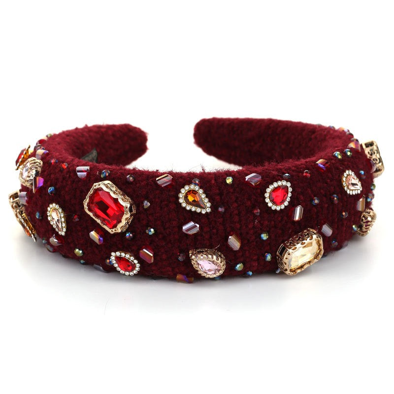 Heavy Industry Baroque Crystal Hair Hoop Women's Handmade Sewn Water Diamond Sponge Head Hoop Headpiece - V.I.P Digital Presence