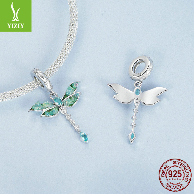 Silver Charm Original Retro Green Dragonfly DIY Pendant Accessories Charm Lucky s925 Pure Silver Insect Beads - V.I.P Digital Presence