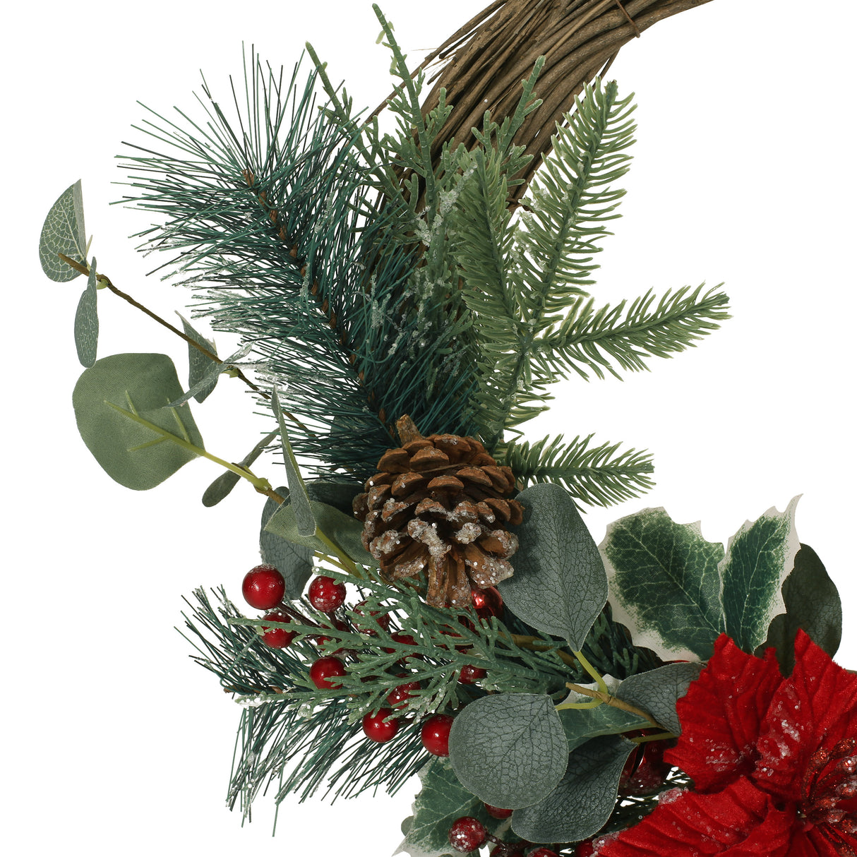 23.5" POINSETTIA/BERRY/EUCALYPTUS HALF WREATH - V.I.P Digital Presence