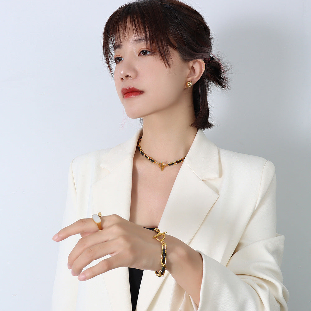 Hip hop design 18k real gold leather rope bracelet jewelry - V.I.P Digital Presence