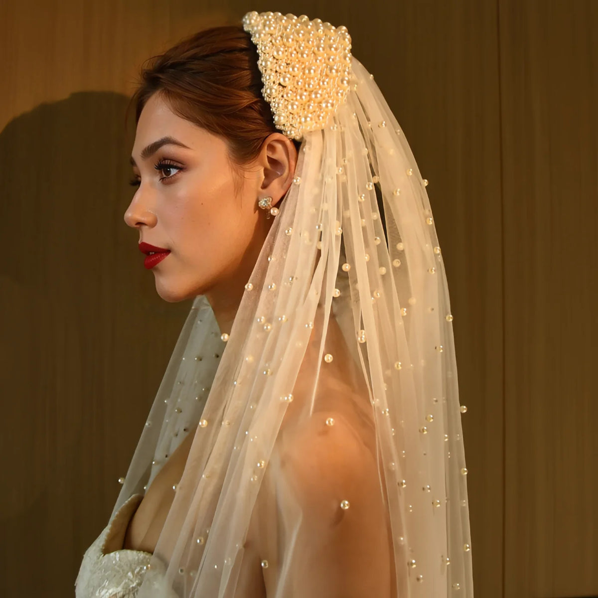Pearl Hair Band Bridal Veils Extra Long Royal Cathedral Length Veil Wedding Veils with Comb Wedding Hair Accessories - V.I.P Digital Presence