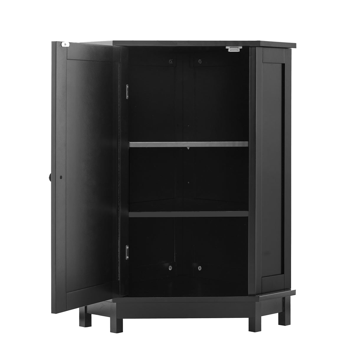 Black Bathroom Cabinet Triangle Corner Storage Cabinet with Adjustable Shelf Modern Style MDF Board - V.I.P Digital Presence
