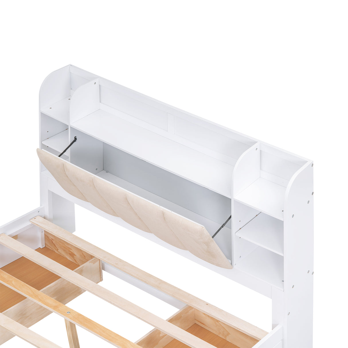 Wood Queen Size Platform Bed with Storage Headboard Shelves and 4 Drawers White