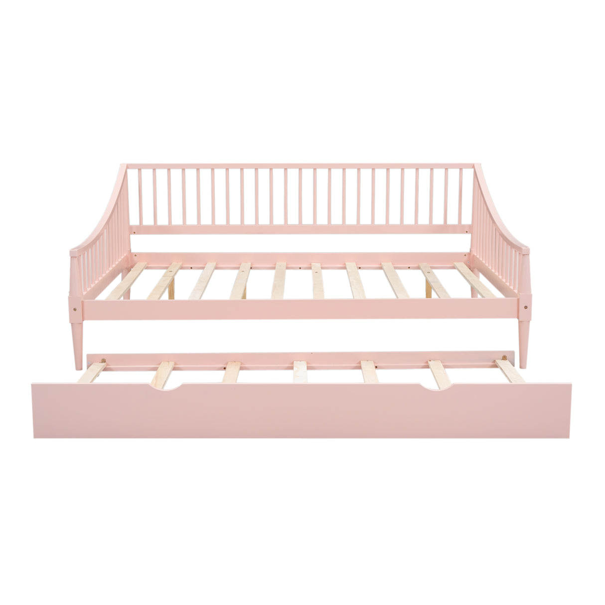 Full Size Daybed with Trundle and Support Legs Pink
