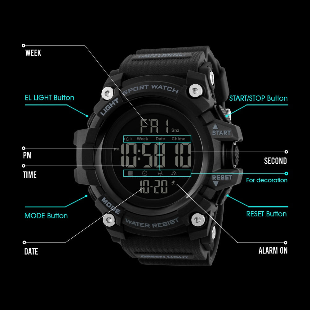SKMEI 1384 Countdown Stopwatch Sport Watch Mens Watches Top Brand Luxury Men Wrist Watch Waterproof LED Electronic Digital Male Watch - V.I.P Digital Presence