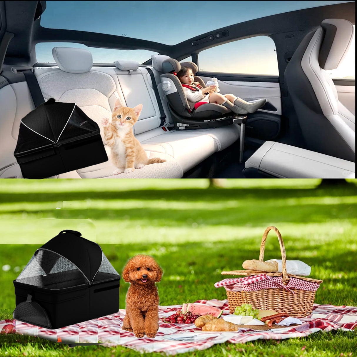 2-in-1 folding dog cart, pet folding cart, four-wheel dog/cat cart, waterproof pad, car seat, sun visor - V.I.P Digital Presence