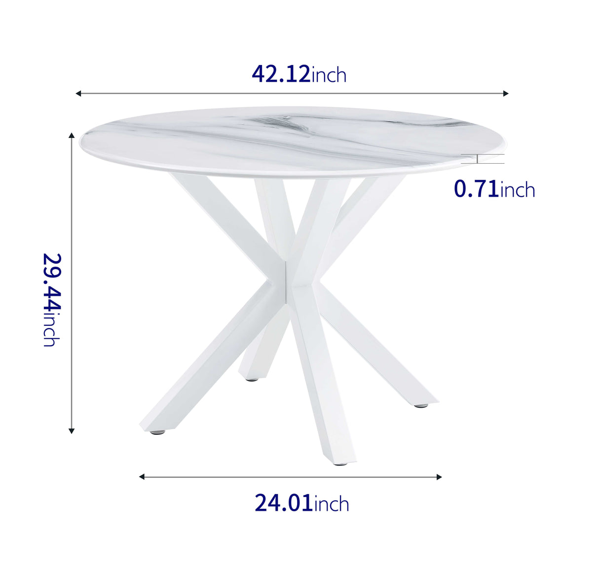 42.1 "White dining table for 4-6 people medieval dining table with circular Mdf tabletop leisure coffee table