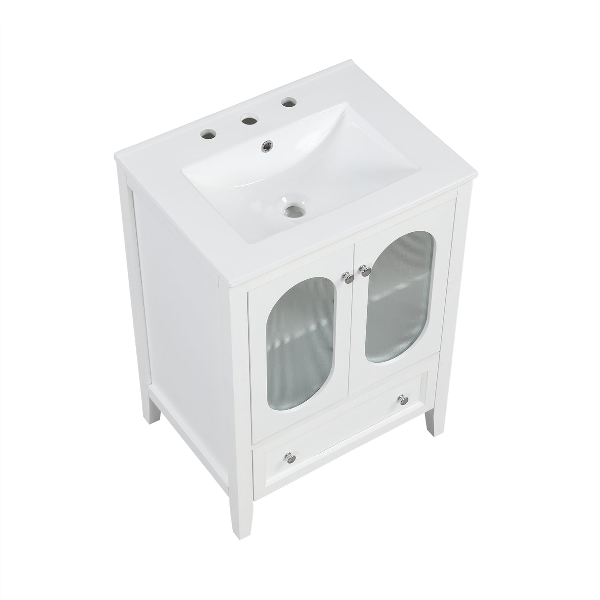 24" Bathroom Vanity with Sink, Bathroom Vanity Cabinet with One Drawer and Doors, Adjustable Shelf, Solid Wood and MDF, White - V.I.P Digital Presence