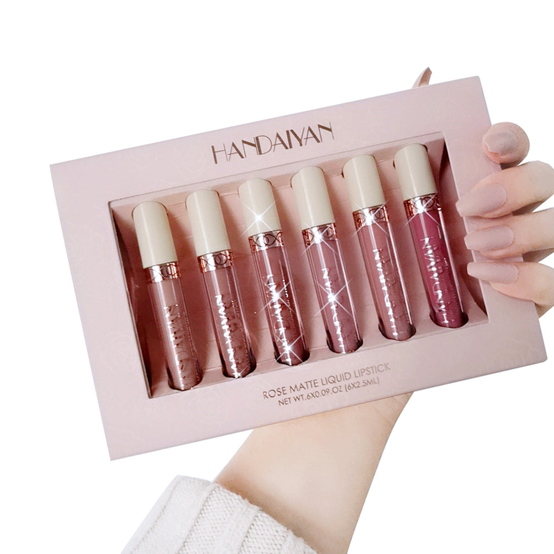 HANDAIYAN 6 Matte Rose Lip Gloss Liquid Lipstick Not Easy to Dip Cup Matte Lip Gloss Set Gift Box - V.I.P Digital Presence