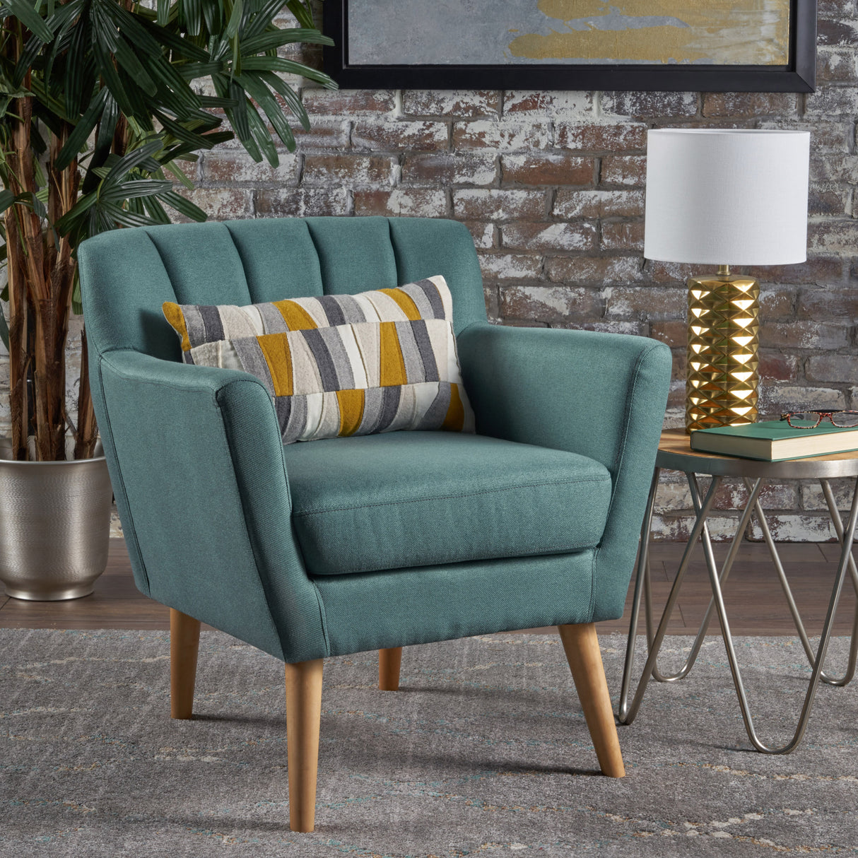 Mid Century Modern Fabric Club Chair, 28.30" W x 27.60" D x 31.50" H, Dark Teal/Natural - V.I.P Digital Presence