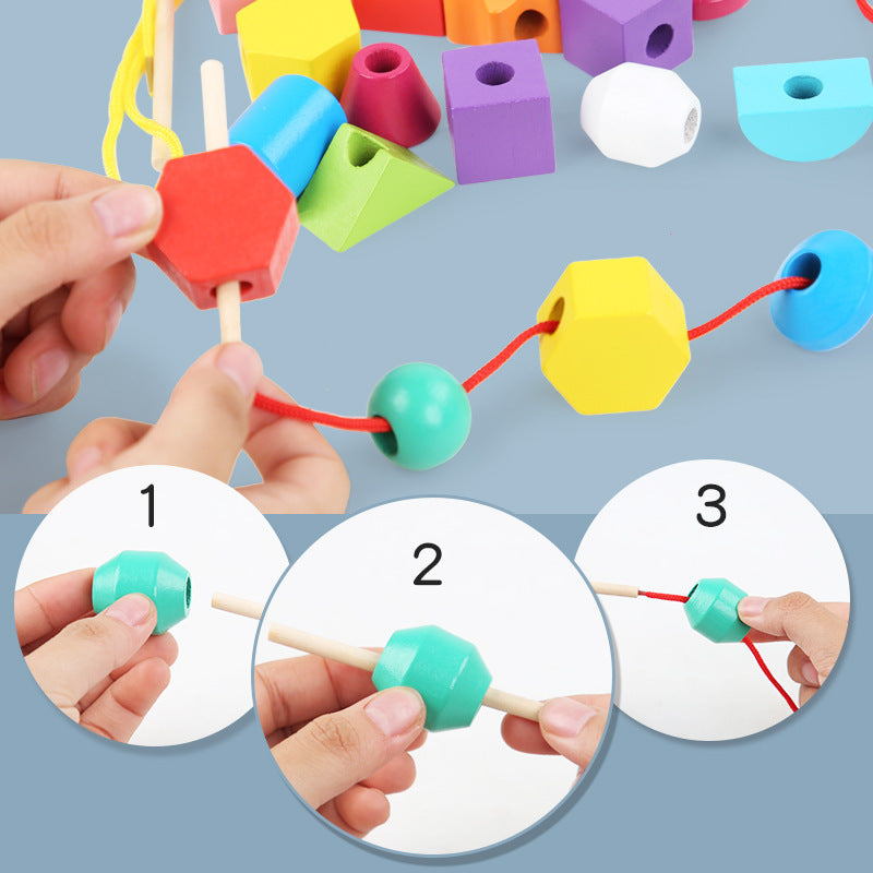 Wooden children's puzzle bead toys with five sets of column colors, sensory enlightenment, shape perception, and building block toys - V.I.P Digital Presence