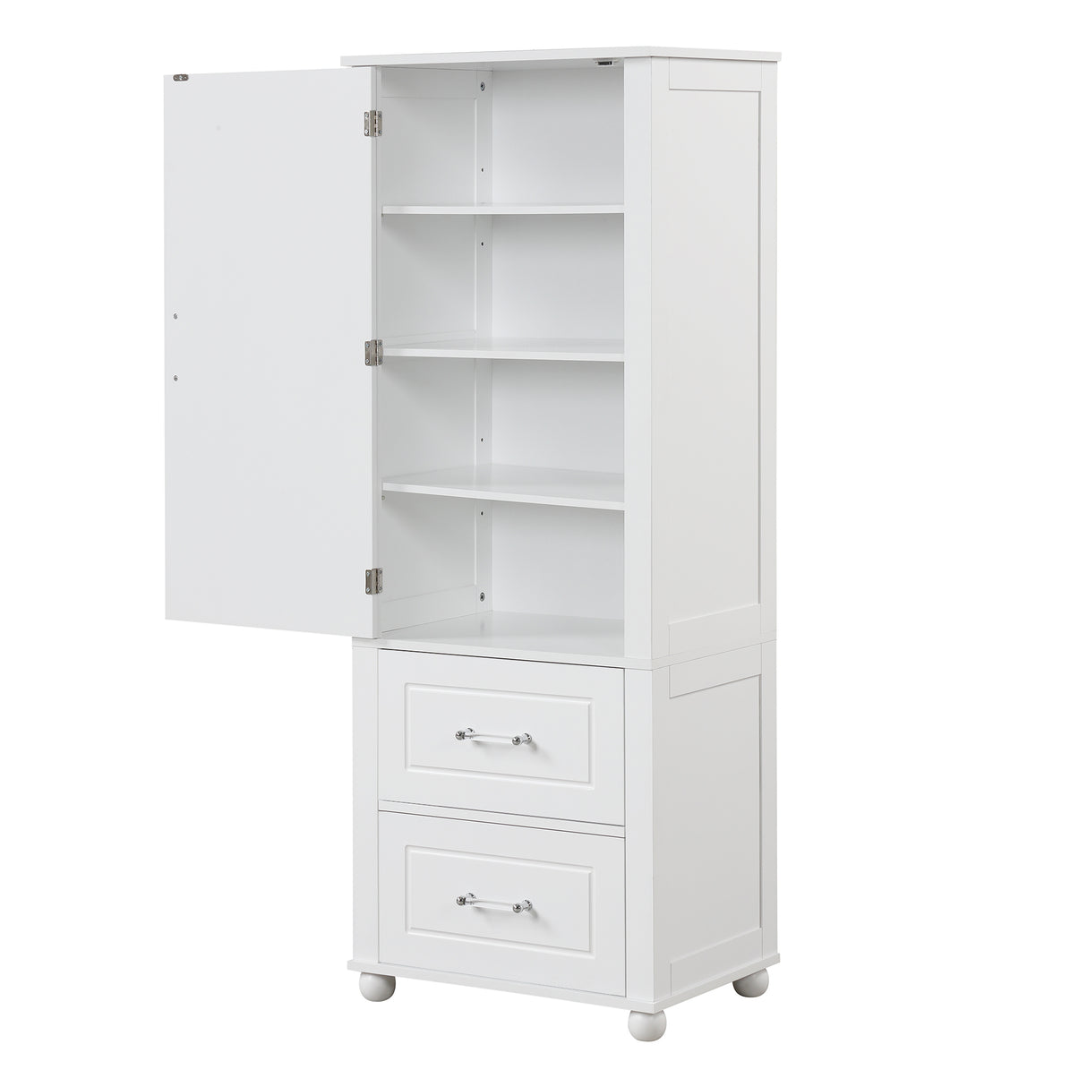 Tall bathroom storage cabinet with two drawers and adjustable shelves for independent storage - V.I.P Digital Presence