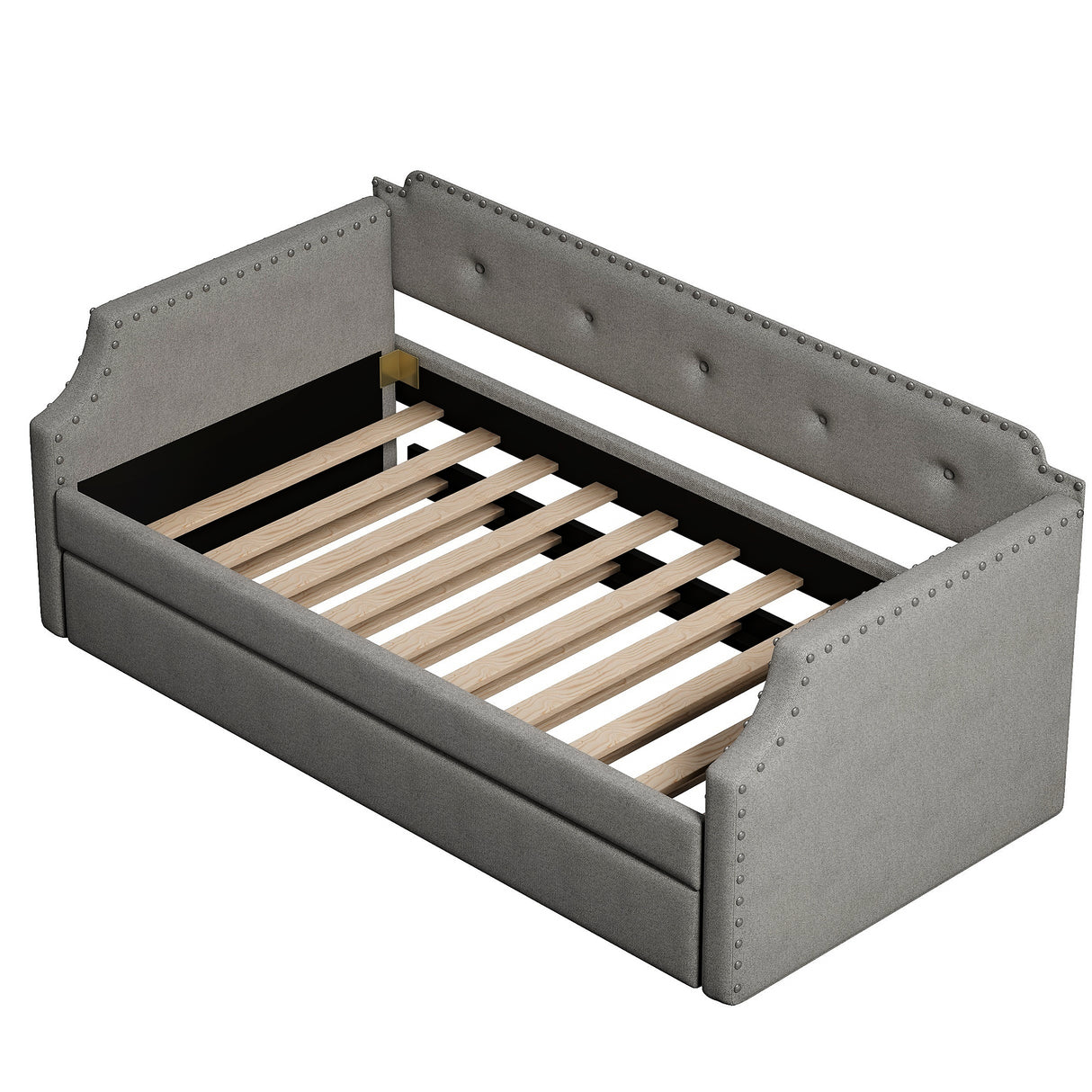 Upholstered Daybed with Trundle, Wood Slat Support,Upholstered Frame Sofa Bed Twin Gray
