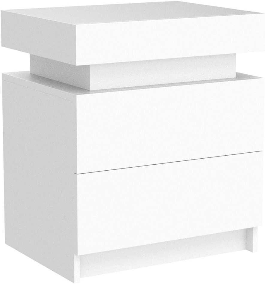 Modern white Nightstand With 2 Storage Drawers,Led Lights, End Table For Bedroom Furniture - V.I.P Digital Presence
