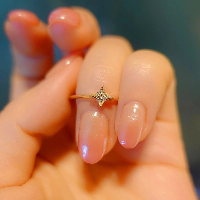 925 Sterling Silver Single Zircon Ring Simple Geometric Slim Finger Party Wedding Gold Ring Accessories Jewelry - V.I.P Digital Presence