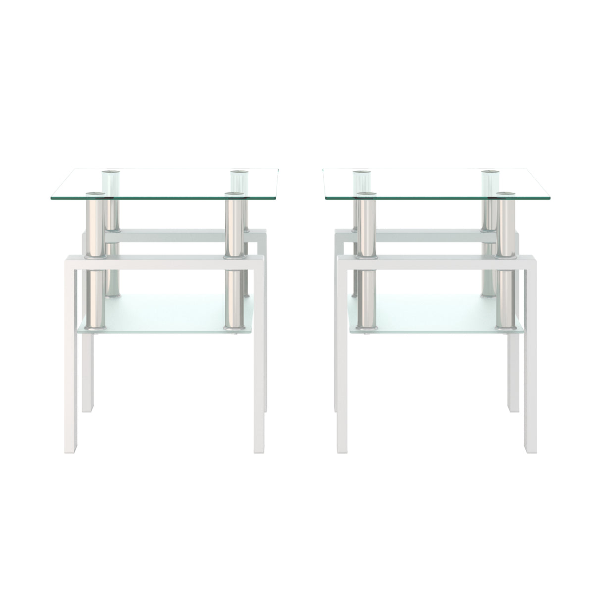 Set of 2, Modern Tempered Glass Tea Table Coffee Table End Table, Square Table for Living Room, Transparent/White - V.I.P Digital Presence