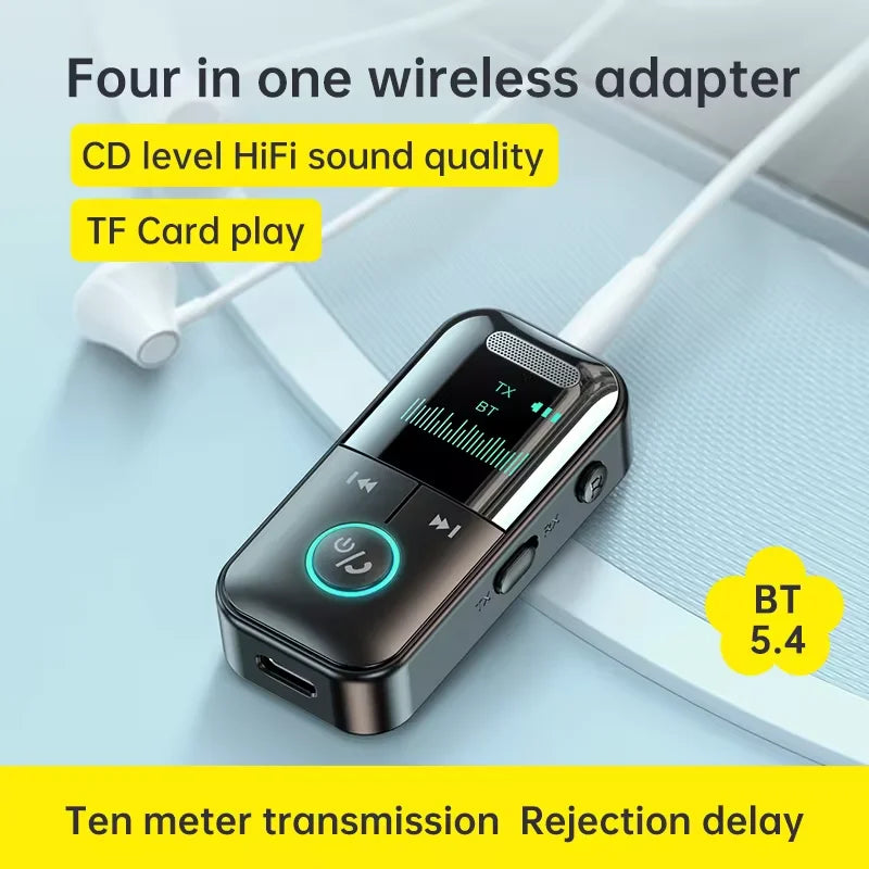 Bluetooth 5.4 Receiver Transmitter 3.5mm AUX Audio Receiver Support TF Card Wireless Audio Adapter With Mic LED Digital Display