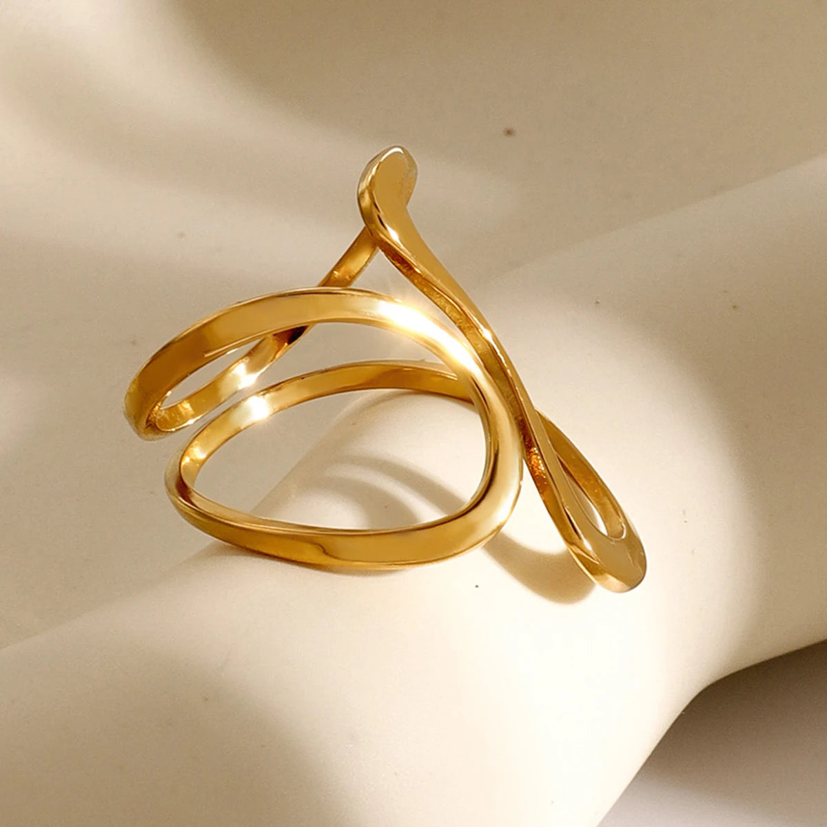 18k gold stainless steel smooth line irregular opening ring design sense titanium steel ring - V.I.P Digital Presence