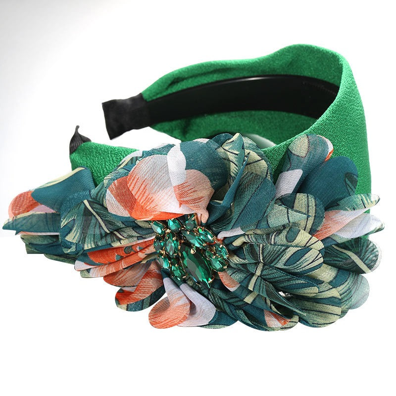 Diamond inlaid fabric flower toothed anti slip exaggerated headband - V.I.P Digital Presence