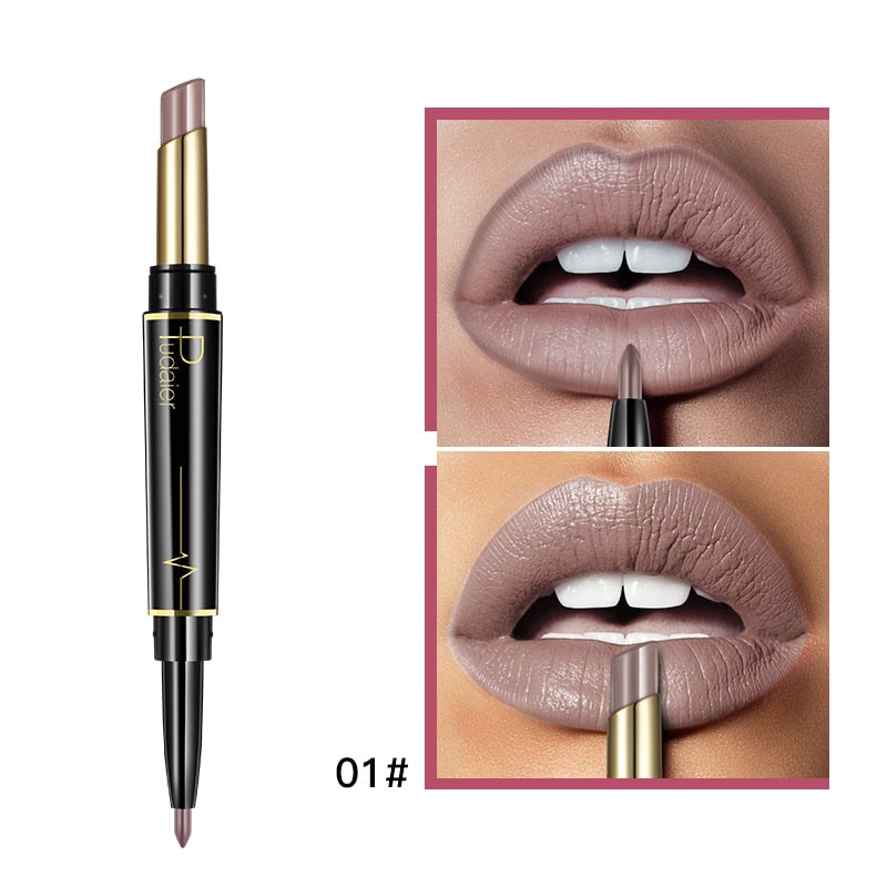 Matte Lipstick Wateproof Double Ended Long Lasting Lipsticks Brand Lip Makeup Cosmetics Nude Dark Red Lips Liner Pencil - V.I.P Digital Presence