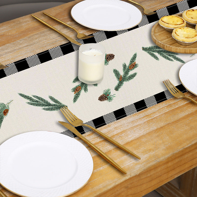 Red car printed table flag Christmas red black checkered linen living room decoration tablecloth - V.I.P Digital Presence