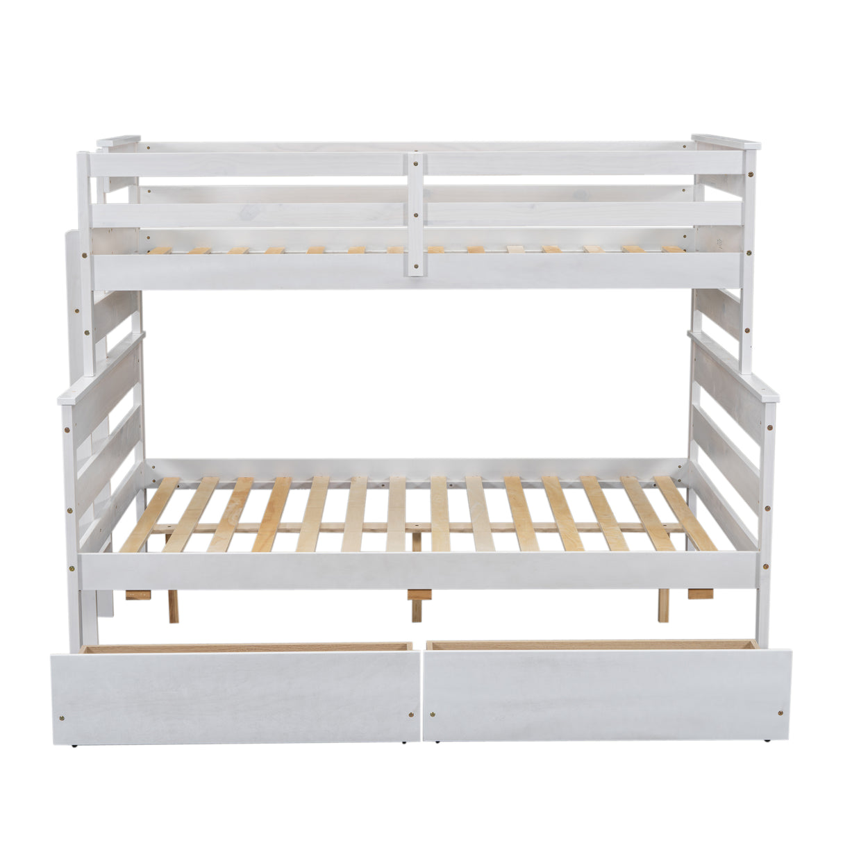 Wood Twin over Full Bunk Bed with 2 Drawers White
