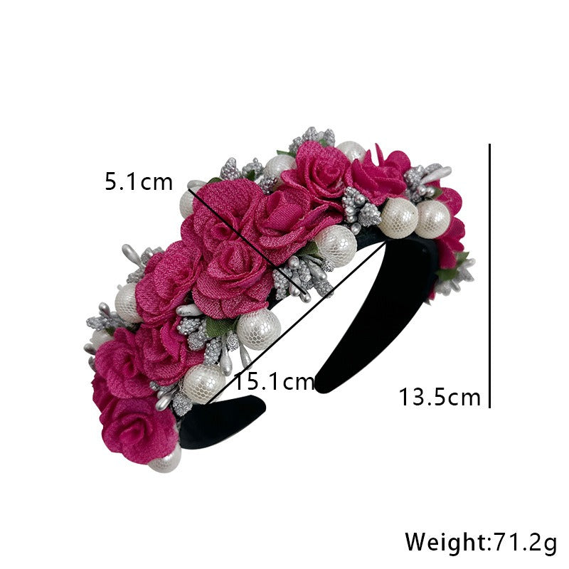 Fashionable Baroque Fabric Rose Pearl Flower Headband - V.I.P Digital Presence