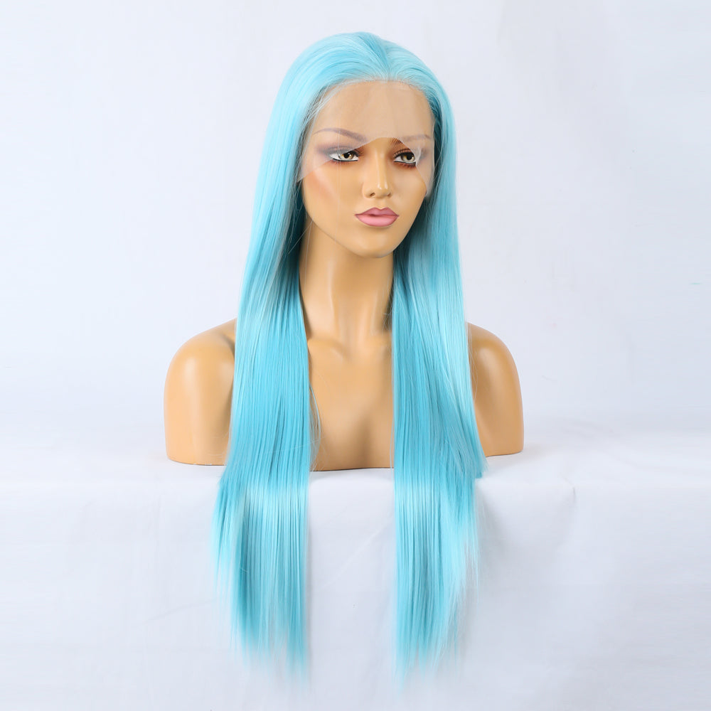 Blue Wig Front Lace Big Lace Ladies Chemical Fiber Wig Headgear Lace Wigs Long Straight Hair - V.I.P Digital Presence