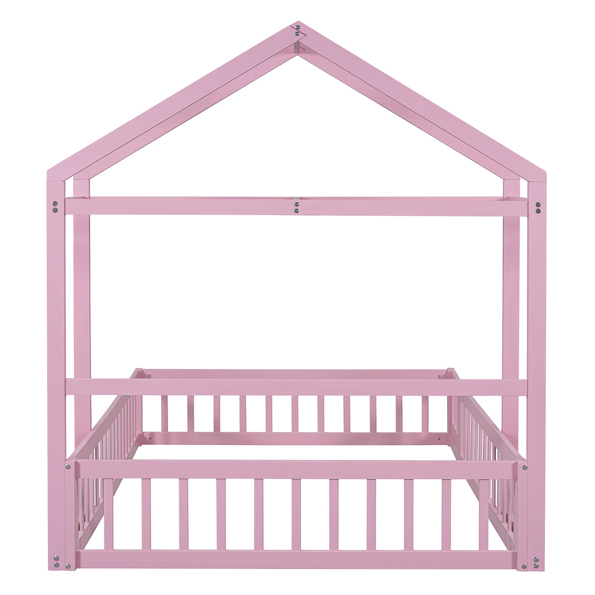Wooden Full Size Children's Bed with Detachable Headboard and Integrated Clothes Drying Rack, Pink - V.I.P Digital Presence