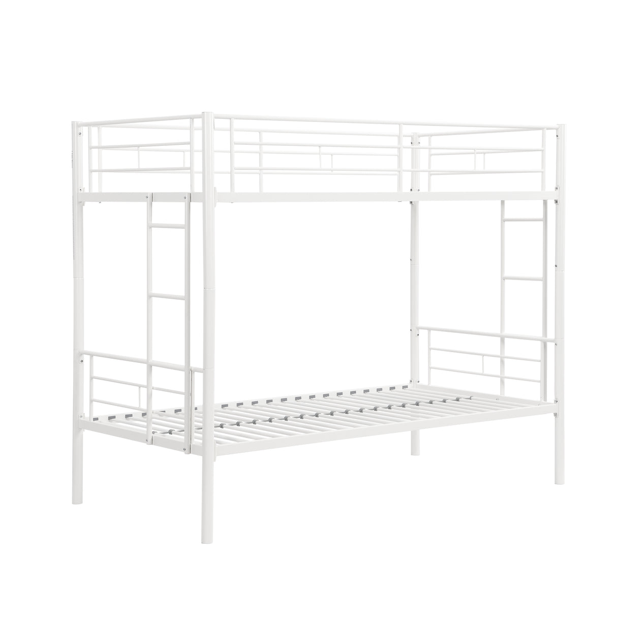 Twin metal bunk beds, metal structure bed frame with safety guardrails and 2 ladders, convertible bunk beds, white - V.I.P Digital Presence