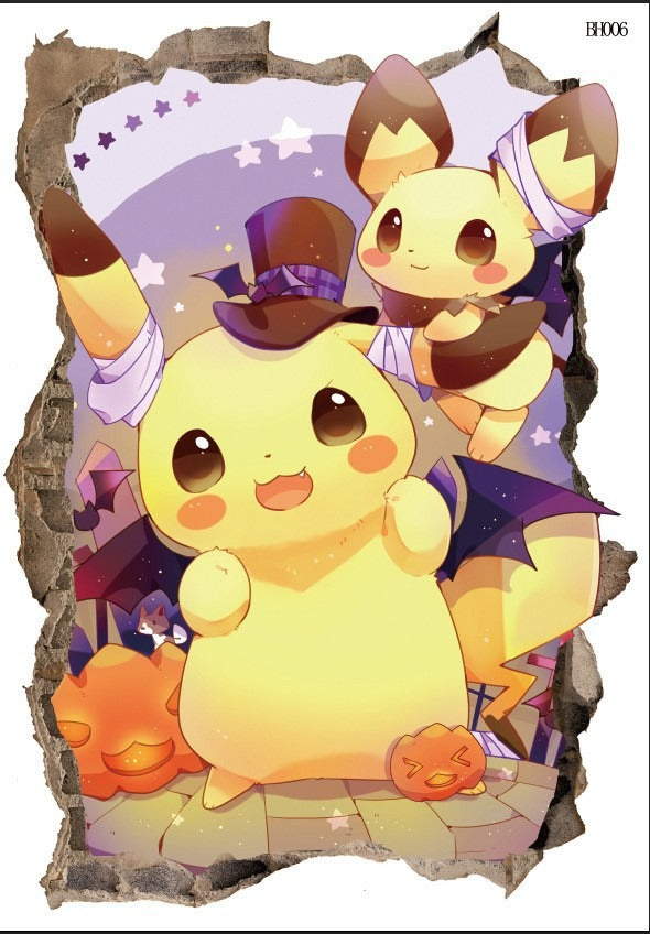 New 3D Pikachu Wall Sticker Pok é mon Wallpaper Self adhesive Cartoon Graffiti Anime Poster Children's Room PVC - V.I.P Digital Presence