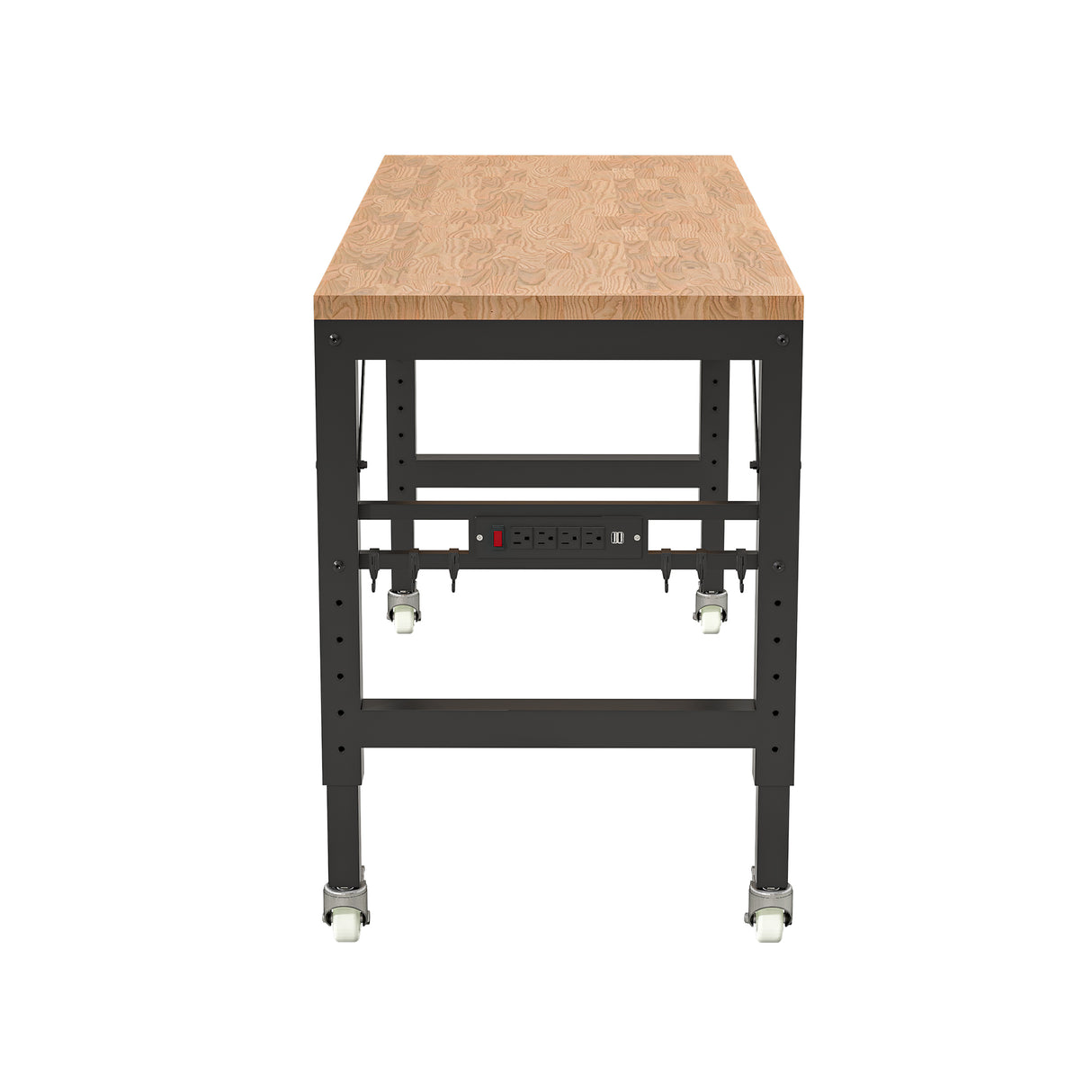 60 inch adjustable garage workbench, rubber wood heavy-duty workstation with power socket and wheels, 2000 pound load capacity - V.I.P Digital Presence