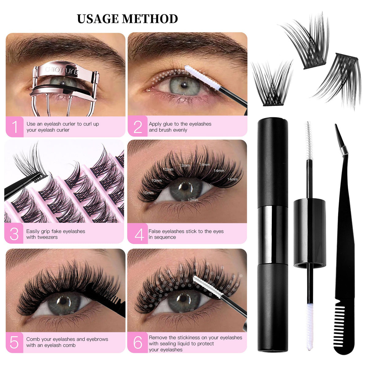 Eyelash DIY Eyelash Extensions Kit Private Label Lash Clusters DIY with Bond Seal Glue and Tweezers Set - V.I.P Digital Presence