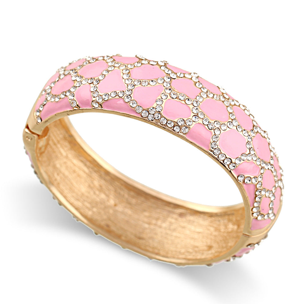 Leopard patterned enamel full diamond drop glaze fashionable alloy open bracelet in 6 colors - V.I.P Digital Presence