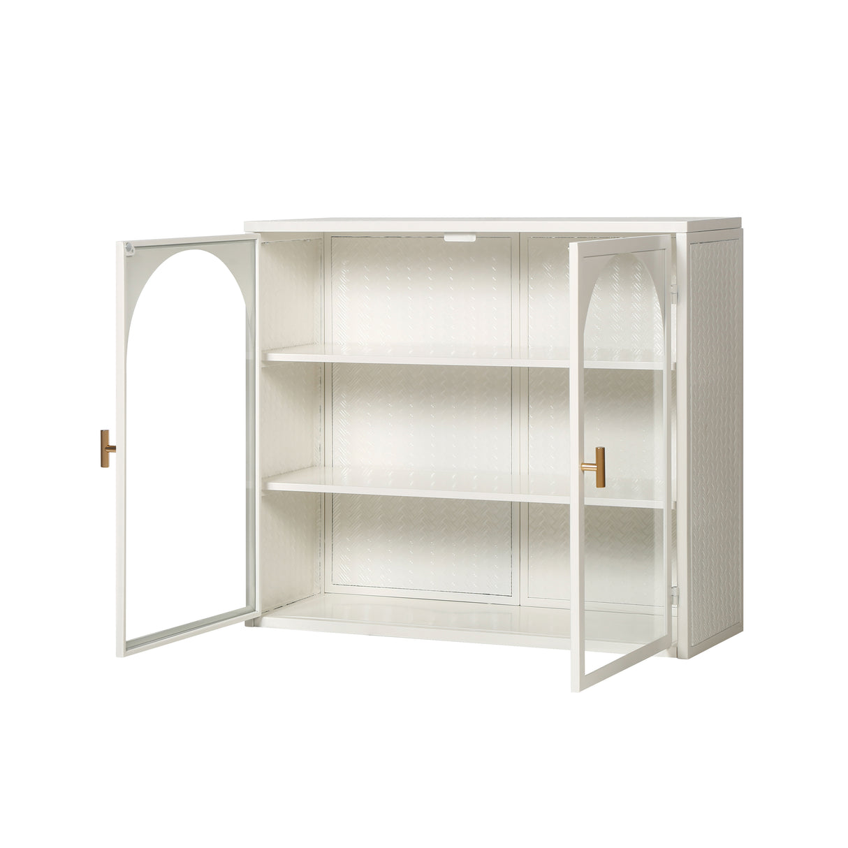 27.56"Glass Doors Modern Two-door Wall Cabinet with Featuring Three-tier Storage White