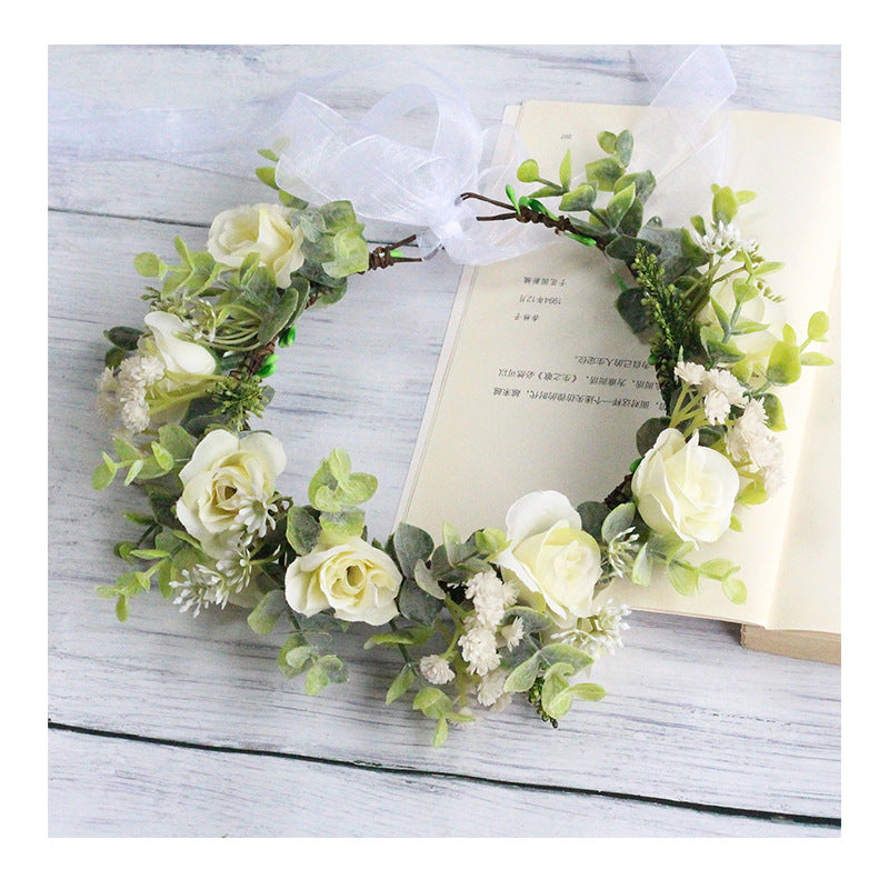 Forest style curled edge rose headband simulated starry sky flower wreath bride's wedding headpiece - V.I.P Digital Presence