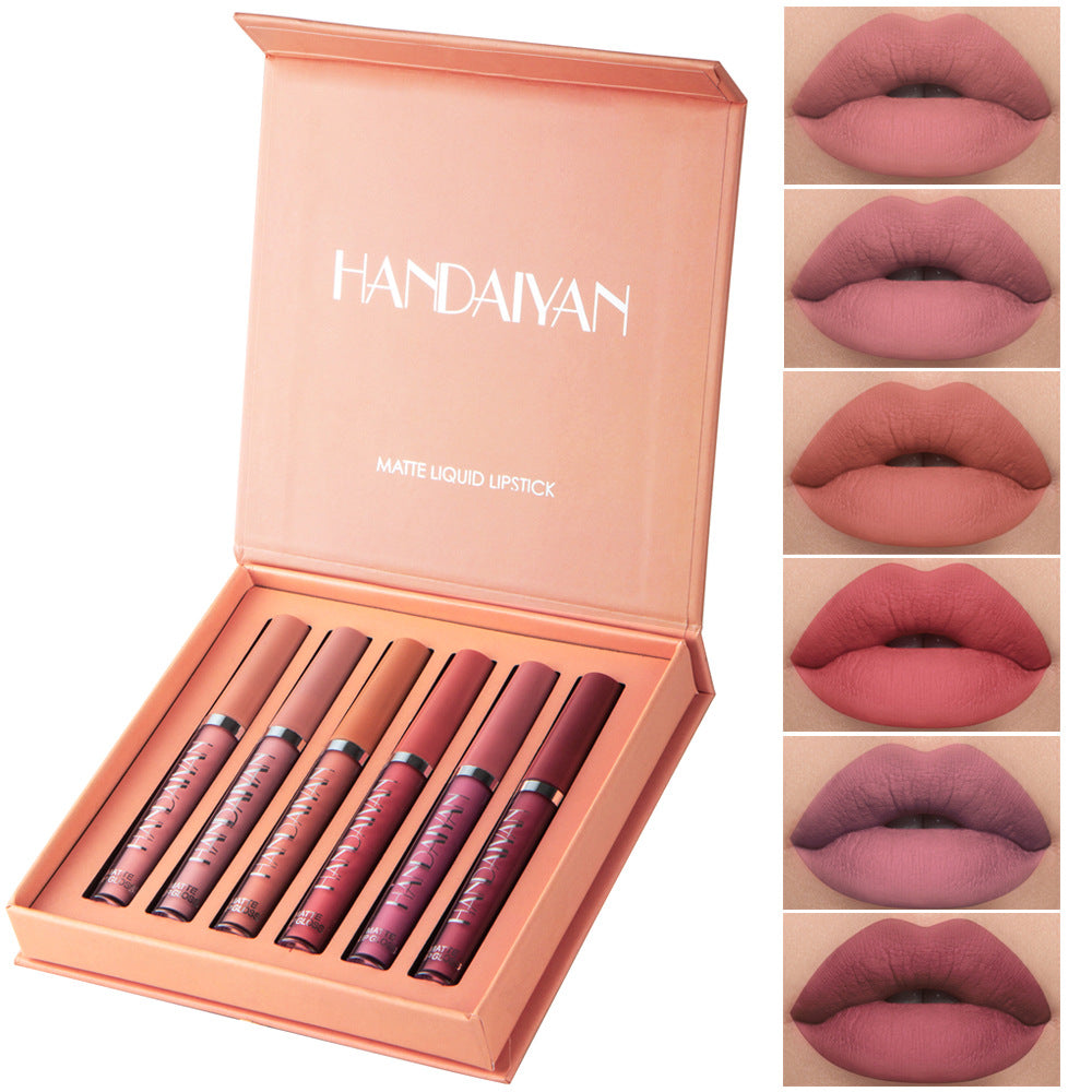 HANDAIYAN 6 Lip Gloss Set Not Easy To Dip Cup Matte Lip Gloss Set Gift Box Liquid Lipstick - V.I.P Digital Presence