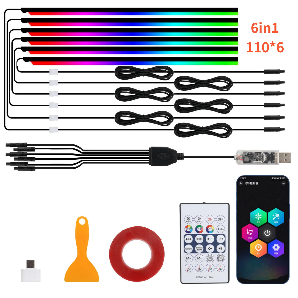 10 in 1 Car LED Acrylic Light Strip RGB Symphony Auto Interior Strip Lights Remote/APP Control Decorative Atmosphere Lamp - V.I.P Digital Presence