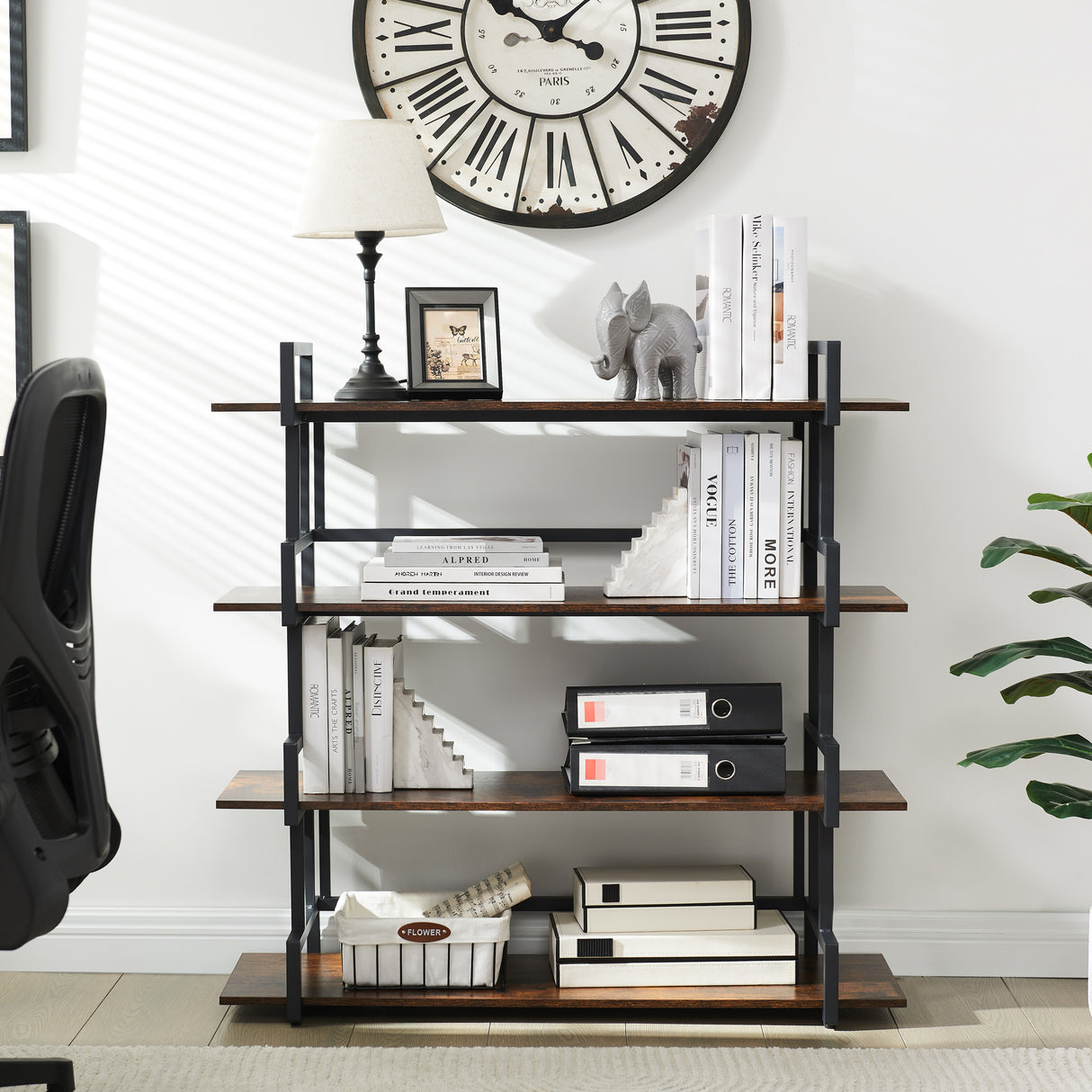 4-storey office bookshelf, rural wooden metal bookshelf, independent open bookshelf, industrial high angle bookshelf - V.I.P Digital Presence