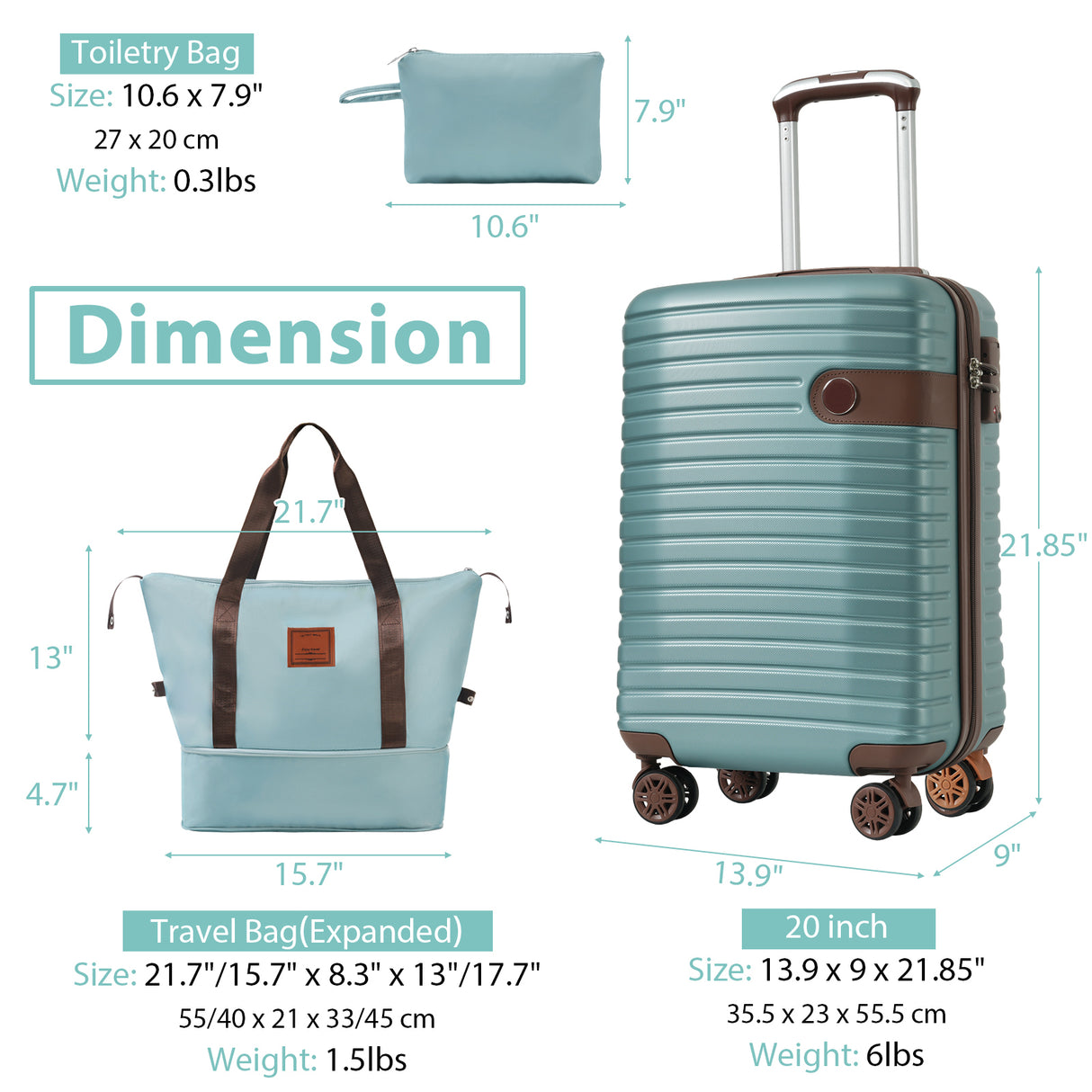 Luggage Sets 3 Piece Carry on Luggage 22x14x9 Airline Approved, Lightweight Hardshell ABS Suitcases with Wheels, 20 inch, Blue - V.I.P Digital Presence