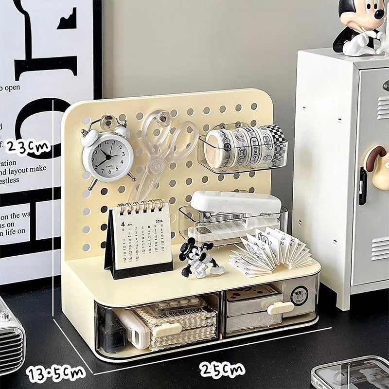 Adorable Desk Organizer with Hook Drawer, Hole Board, Card Display Stand, Desktop Storage Box, and Stationery Storage Rack - V.I.P Digital Presence
