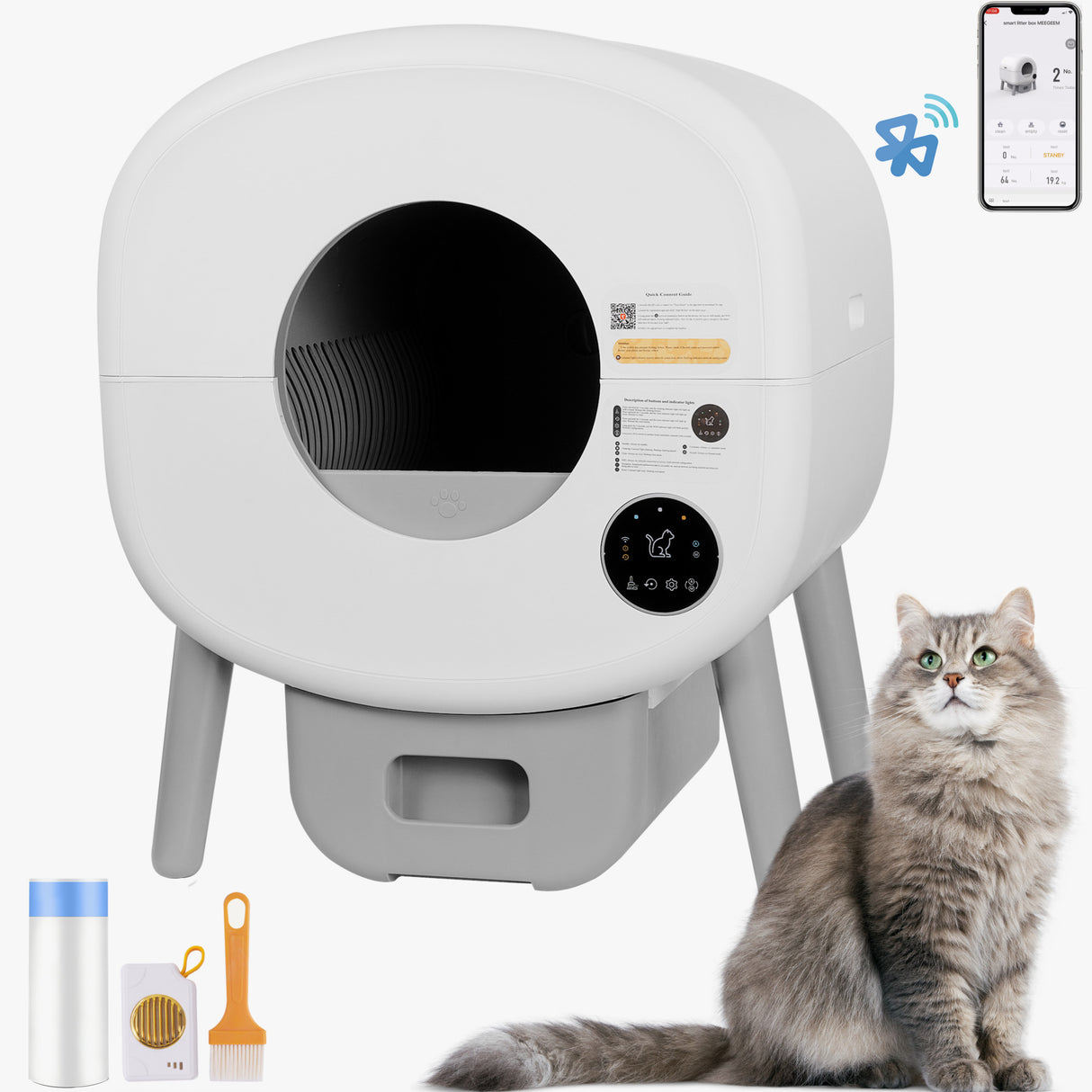 Automatic Smart Cat Litter Box, Large Capacity Self-Cleaning Litter Box with Infrared/Gravity/Ambient Light Function(Model B) - V.I.P Digital Presence